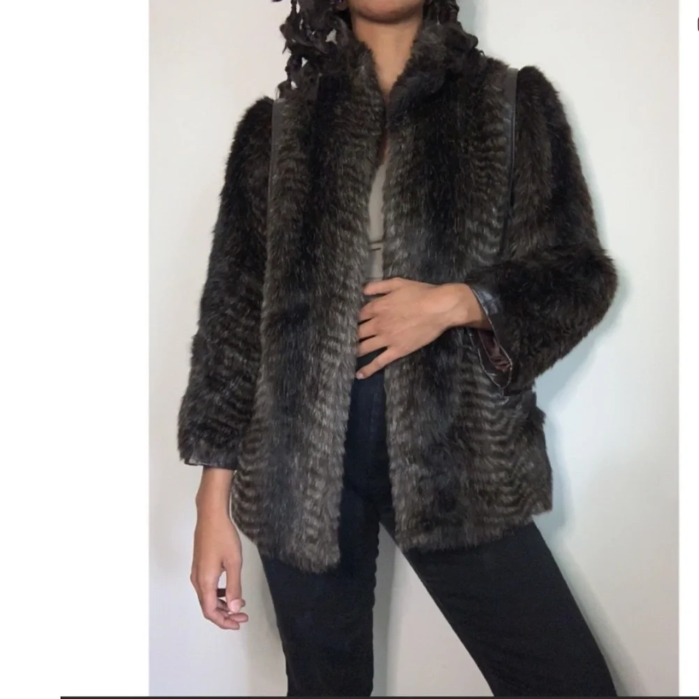 Beautiful Brownish/Gray Faux Fur Coat Size Medium